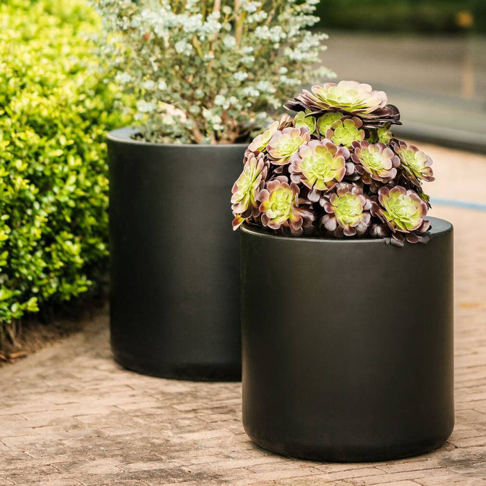 Elho Pure Cilinder Wheels 50 - Zwart - L 50 x B x H 50 cm - Balkon, Binnen en Buiten - 100% gerecycled