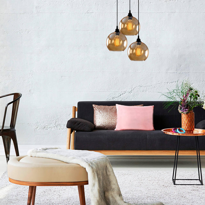 Opviq Glas hanglamp woonkamer Jack rond 3-lichts