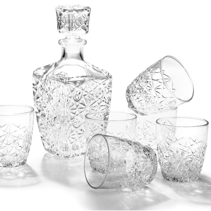 Bormioli Whisky set - 7 delig - 6 glazen - karaf - Dedalo serie