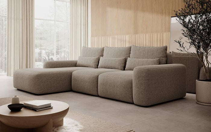 NADUVI Collection Hoekbank met slaapfunctie Calvados links chenille