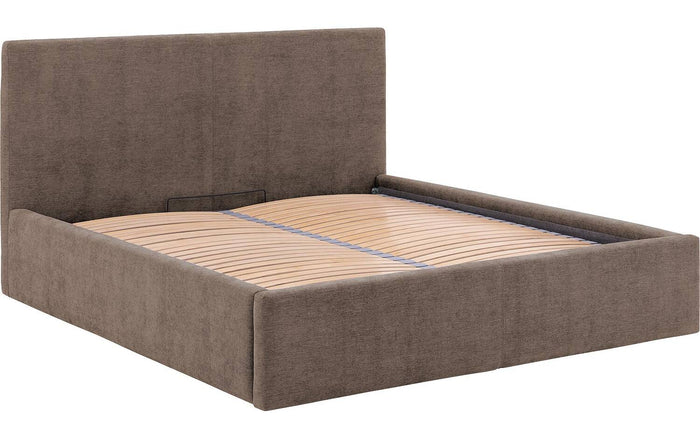 Goossens Bedframe Mysen Storage - 140 x 200 - Stof fijn geweven bruin