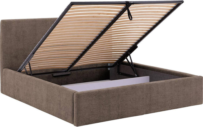 Goossens Bedframe Mysen Storage - 160 x 200 - Stof fijn geweven bruin