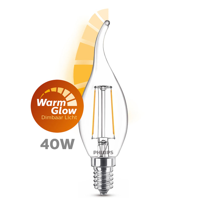 Philips LED Kaars Transparant - 40 W - E14 - Dimbaar warmwit licht