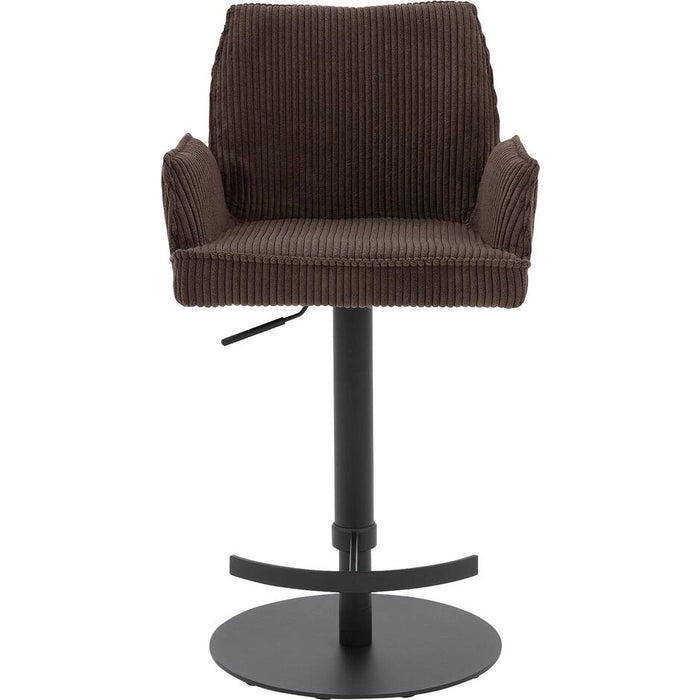 Goossens Barstoel Laurensleuning - bruin Ribstof met armleuning