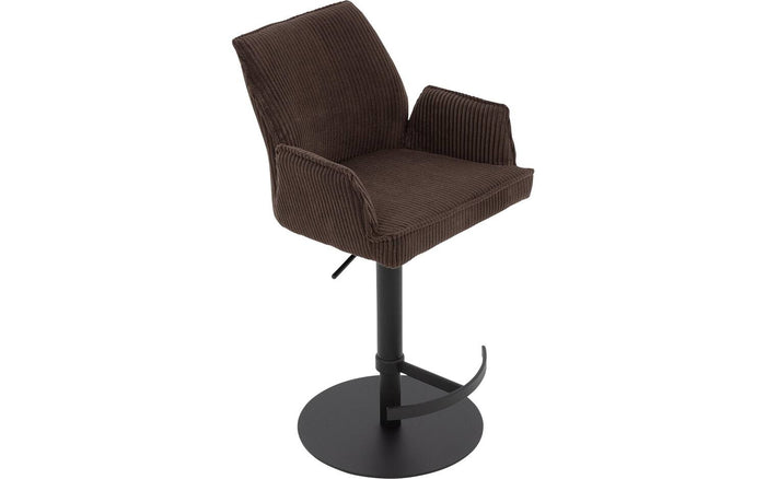 Goossens Barstoel Laurensleuning - bruin Ribstof met armleuning