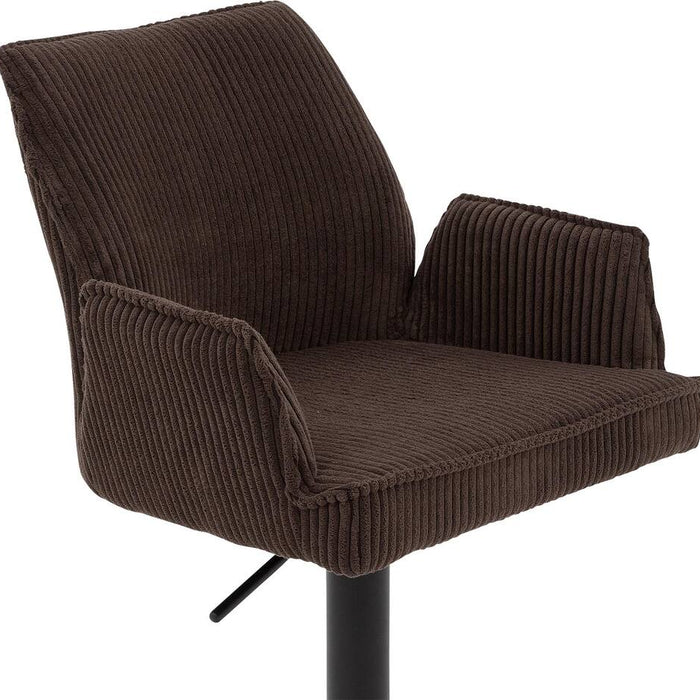 Goossens Barstoel Laurensleuning - bruin Ribstof met armleuning