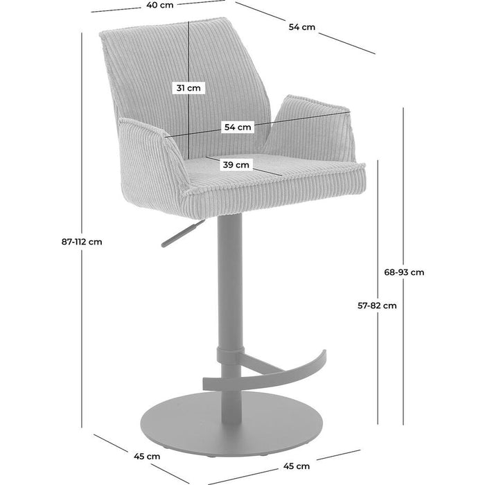 Goossens Barstoel Laurensleuning - bruin Ribstof met armleuning