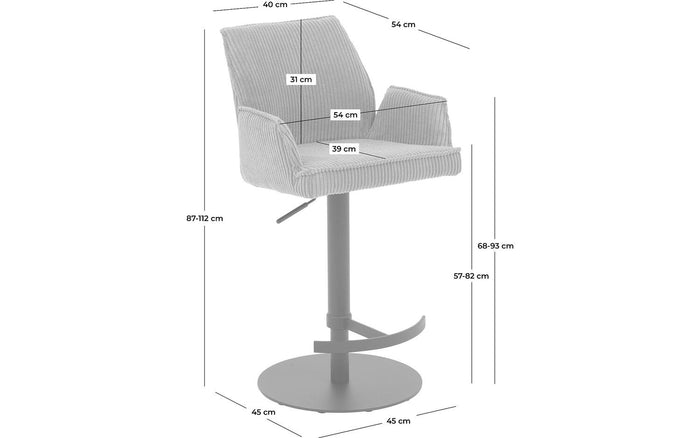 Goossens Barstoel Laurensleuning - bruin Ribstof met armleuning