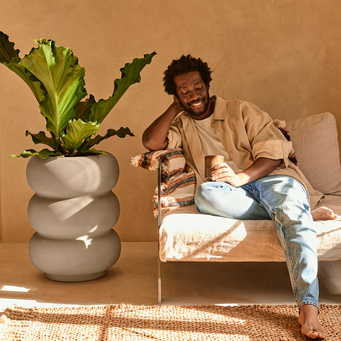 Elho Amber Roll High 43 - Balanced beige - Ø 43 x H 58 cm - Binnen en Buiten - 100% gerecycled kunststof