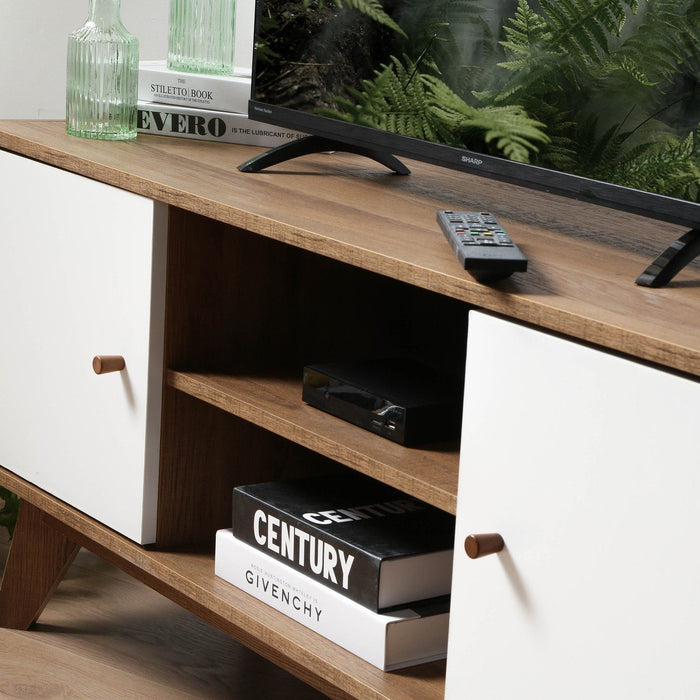 Calicosy - TV-Meubel ALBURA - Houtdecor en wit - 128,5 cm