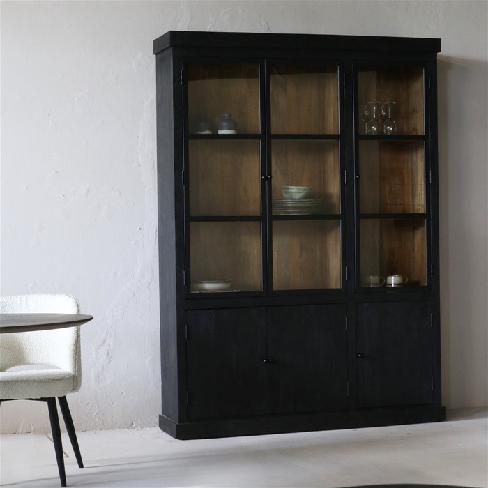 Giga Meubel - Vitrinekast Zwart|Naturel - Hout - 160cm - Rense