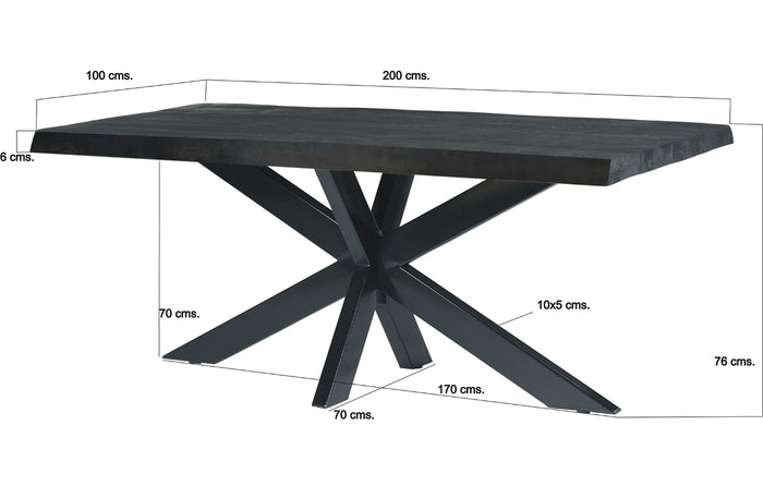 Livingfurn - Eettafel Rechthoek 200cm - Zwart Mangohout - Norris