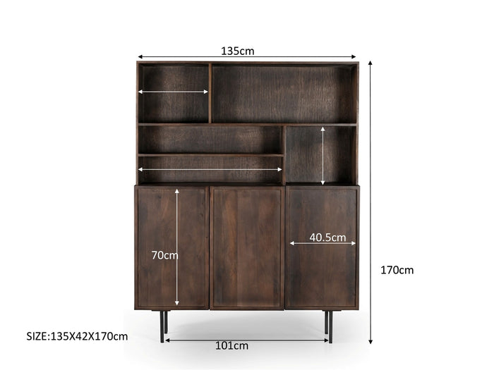 Livingfurn - Buffetkast Bruin Mangohout - 135x45x170cm - Elan