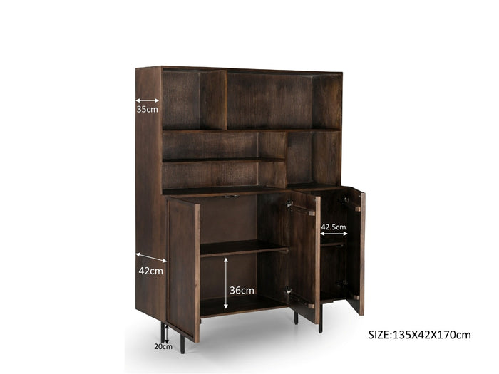 Livingfurn - Buffetkast Bruin Mangohout - 135x45x170cm - Elan