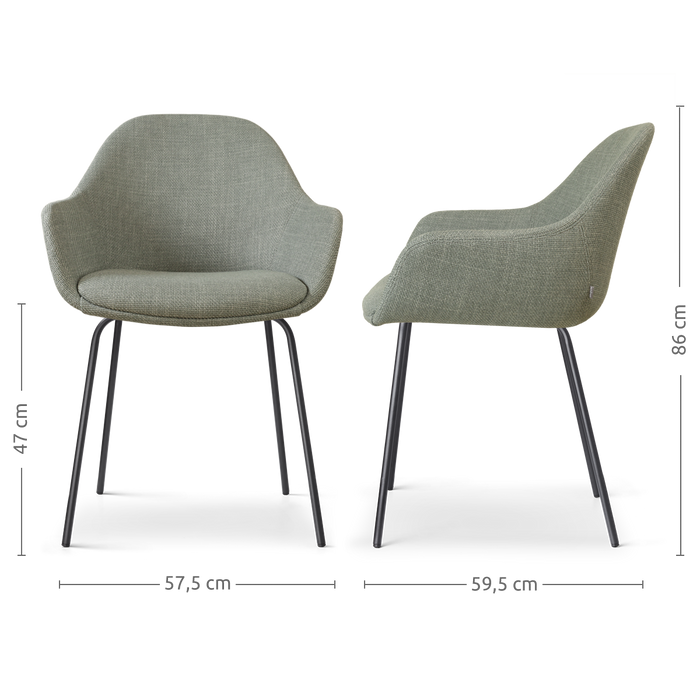 Nolon Nora-Mae Eetkamerstoel Saliegroen - Armleuning - Zwarte Poten