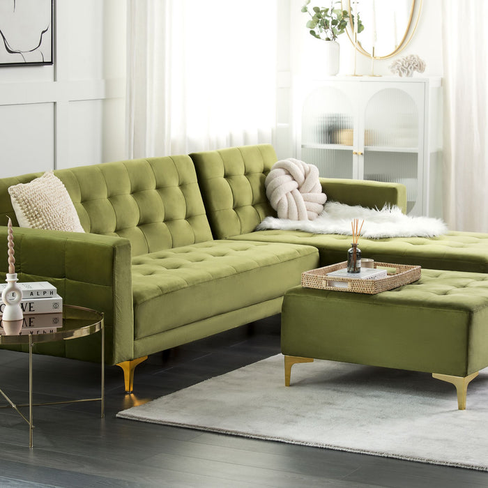 Beliani-ABERDEEN-Hoekslaapbank-Olijfgroen-Linkerzijde-267 cm-Fluweel