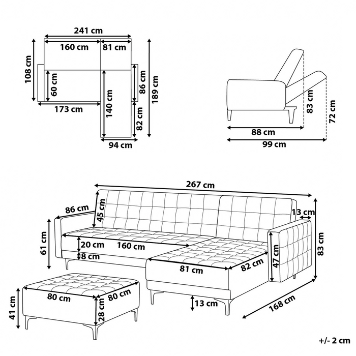 Beliani-ABERDEEN-Hoekslaapbank ottomaan-Olijfgroen-Links-Fluweel