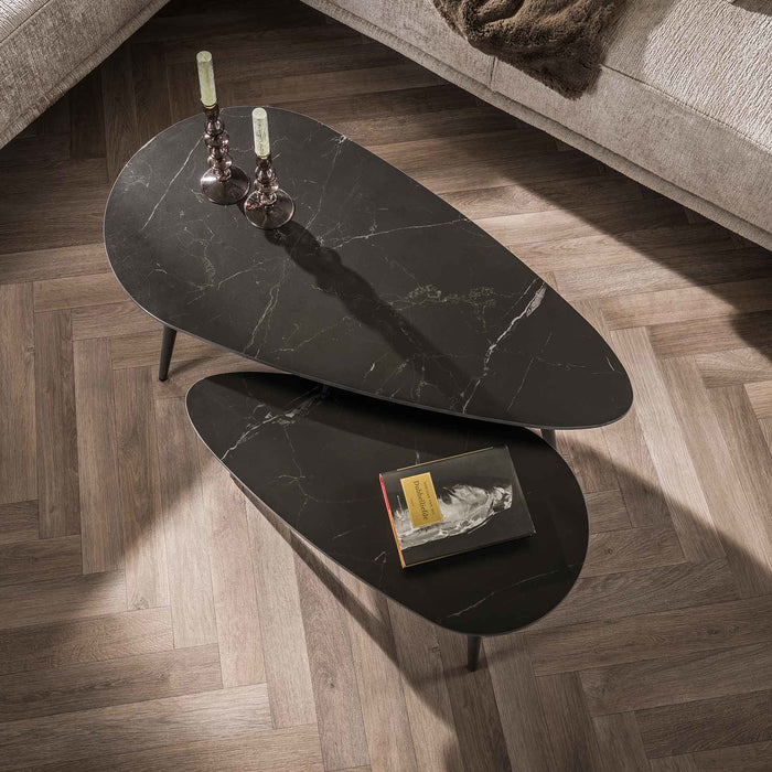 Giga Meubel - Salontafel Ceramic Niervormig Keramiek Zwart Set van 2