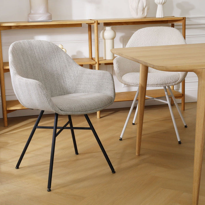 Nolon Noa-Mae Eetkamerstoel Beige Gemêleerd - Armleuning - Witte Poten