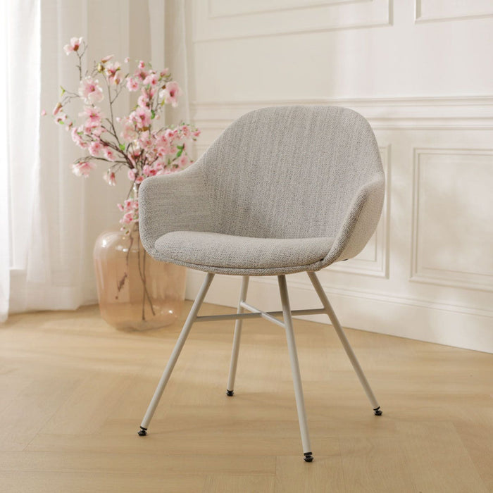 Nolon Noa-Mae Eetkamerstoel Beige Gemêleerd - Armleuning - Witte Poten