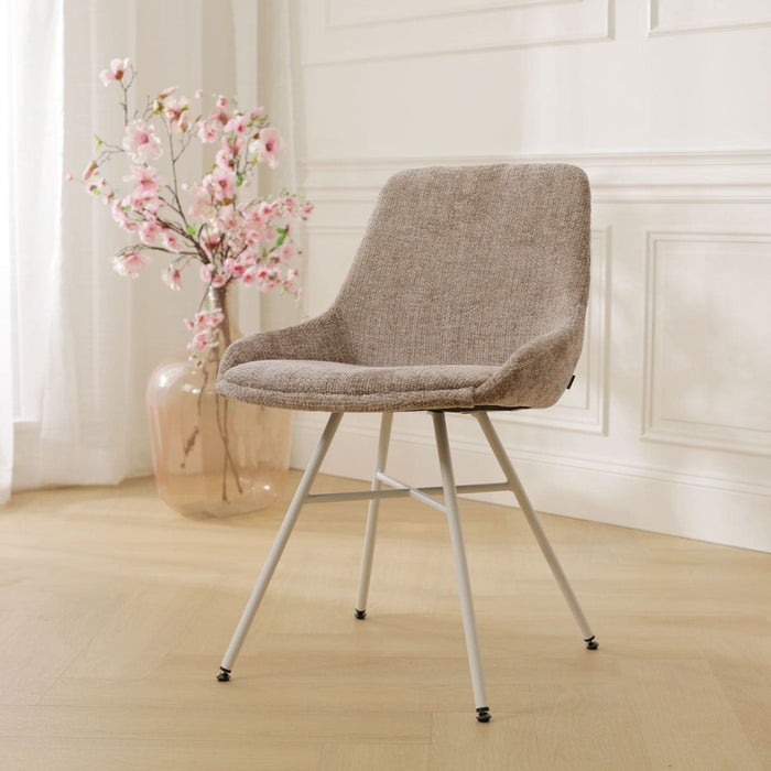 Nolon Noa-Isa Eetkamerstoel Bruin - Stof - Wit Onderstel