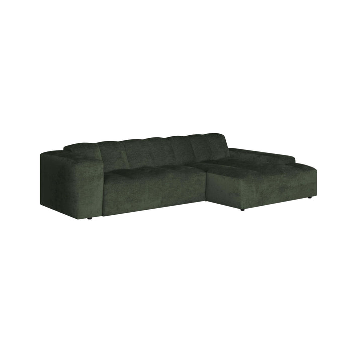 by fonQ Plume 3-zits Hoekbank met Chaise Longue Rechts - Chenille - Donkergroen