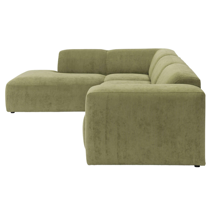 by fonQ Wonder 5-zits Hoekbank Links - Open Eind - Rib - Mosgroen