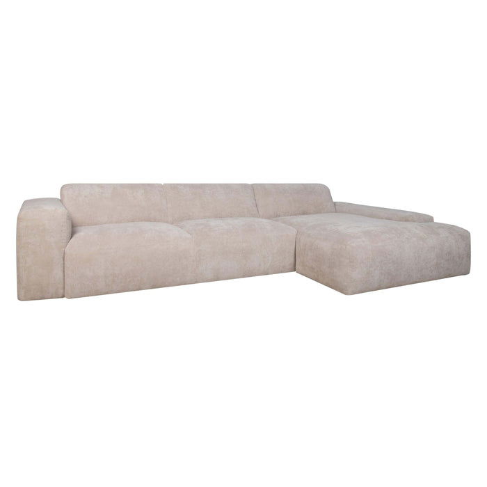 by fonQ Wonder 5-zits Hoekbank met Chaise Longue Rechts - Rib - Beige