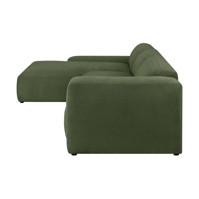 by fonQ Wonder 5-zits Hoekbank met Chaise Longue Links XL - Rib - Mosgroen