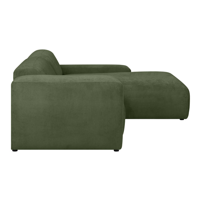 by fonQ Wonder 3-zits Hoekbank met Chaise Longue XL Rechts - Rib - Mosgroen