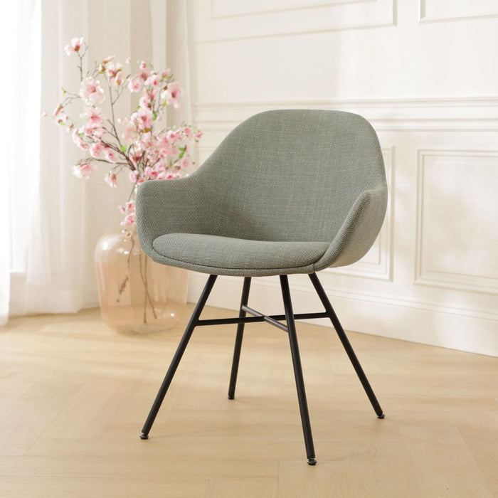 Nolon Noa-Mae Eetkamerstoel Saliegroen - Armleuning - Zwarte Poten