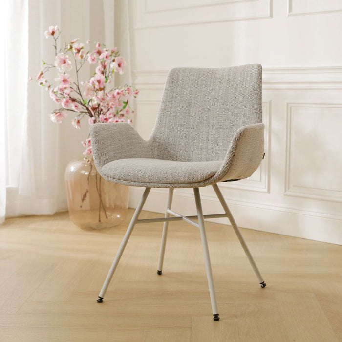 Nolon Noa-Eef Eetkamerstoel Beige Gemêleerd - met Armleuning - Wit