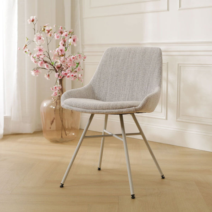 Nolon Noa-Isa Eetkamerstoel Beige Gemêleerd - Stof - Wit Onderstel