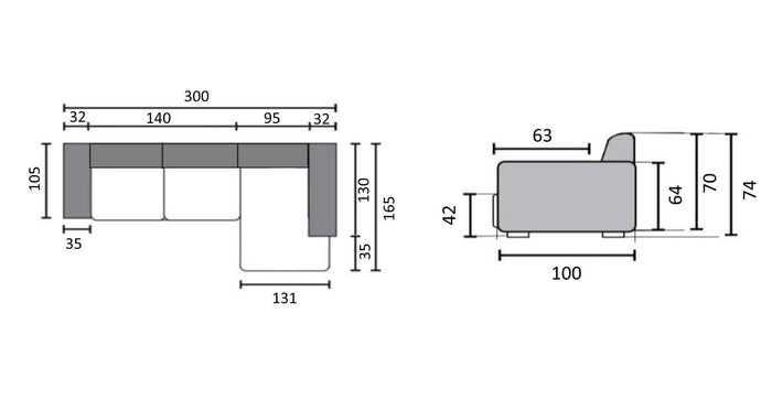 by fonQ Plume 3-zits Hoekbank met Chaise Longue Rechts - Chenille - Grijs