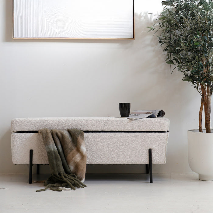 Giga Meubel - Opbergbank Bouclé Beige 110cm - Japandi - Jari