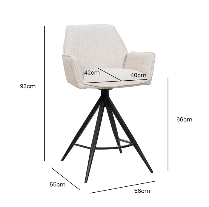 Giga Meubel - Barstoel Beige Stof - Zithoogte 66cm - Noa - Set van 2