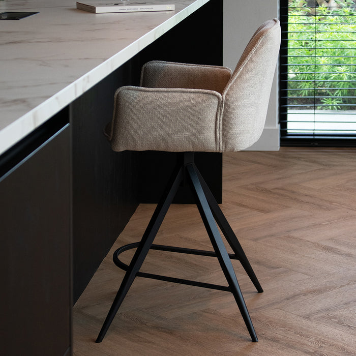 Giga Meubel - Barstoel Beige Stof - Zithoogte 66cm - Noa - Set van 2