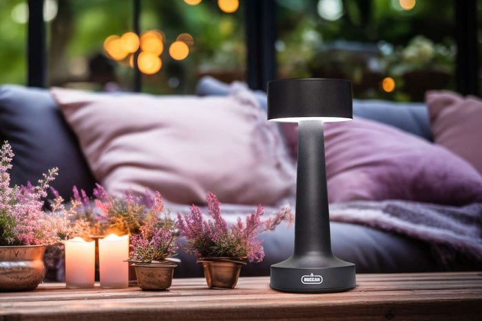 Buccan - Dumbbell tafellamp - Zwart - 3 lichtstanden en touchpanel