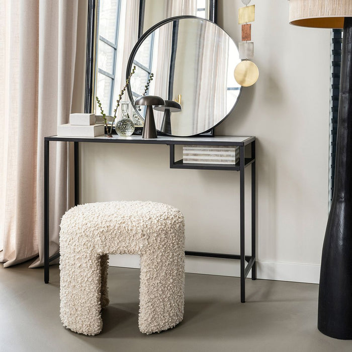 vtwonen Bouclé Halbankje - Kleine Design Bank - Wit Bankje - 50x35x45