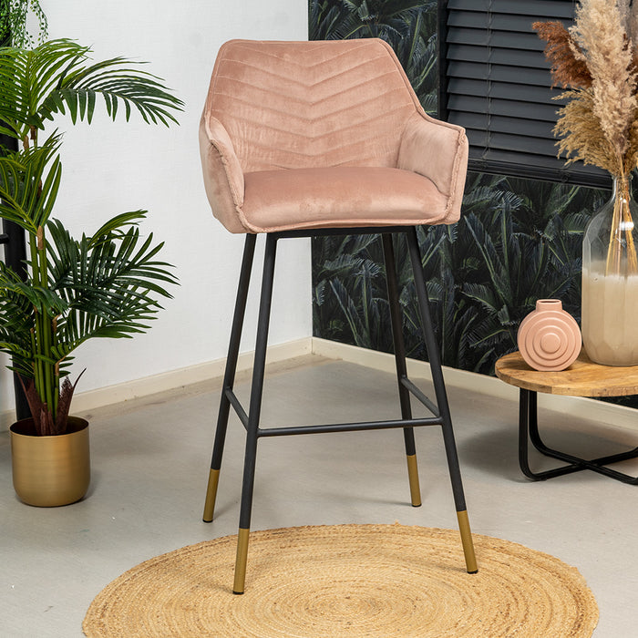 Bronx71 Velvet barkruk Fiona roze 65-78 cm - Barkrukken set van 4