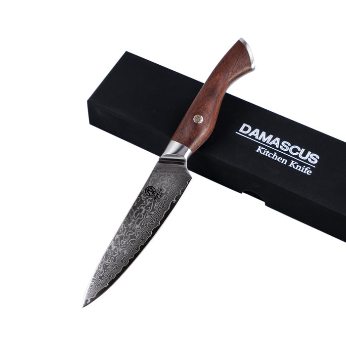 Homizu Baranoki universeel keukenmes - 13cm - VG-10 damascus mes|hout