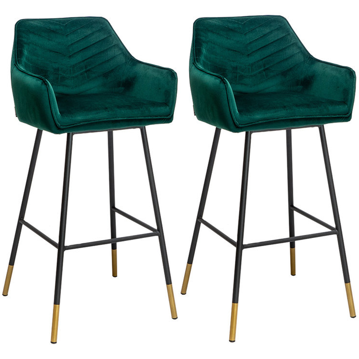 Bronx71 Velvet barkruk Fiona groen 65-78 cm - Barkrukken set van 2