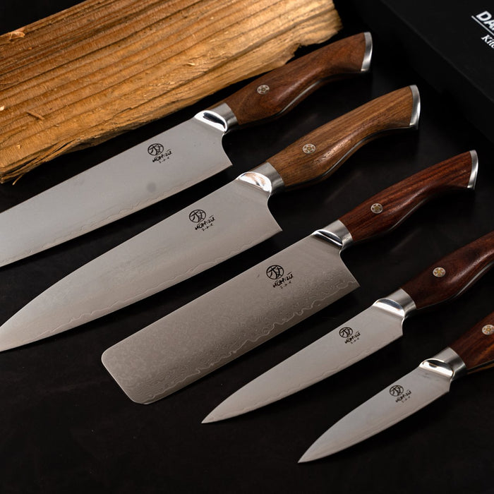 Homizu Baranoki officemes - 9cm - VG-10 damascus mes|rozenhout - bruin