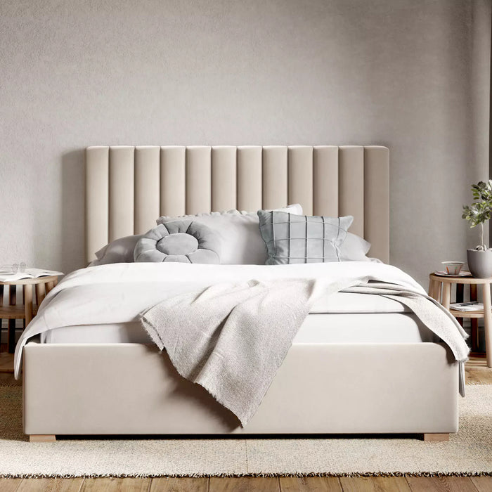 by fonQ Mara Tweepersoonsbed met Opbergruimte 160 x 200 cm - Fluweel / Crème