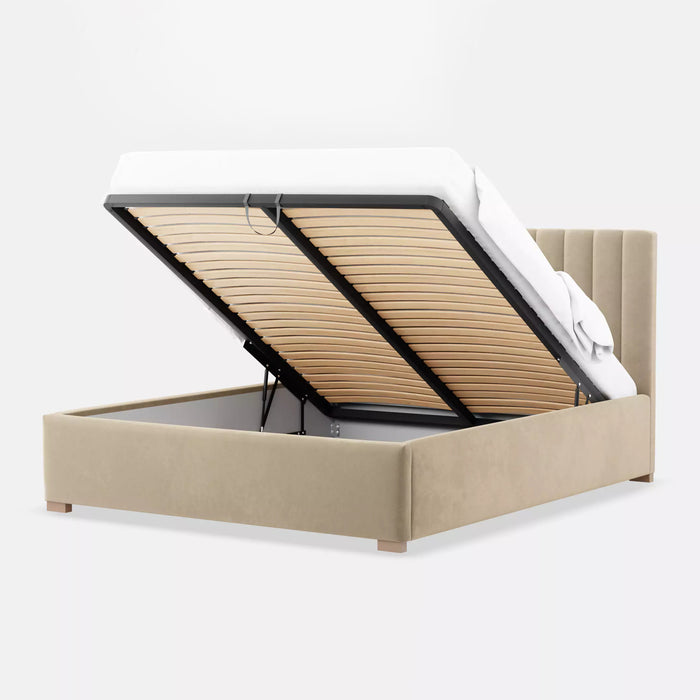 by fonQ Mara Tweepersoonsbed met Opbergruimte 160 x 200 cm - Fluweel / Crème