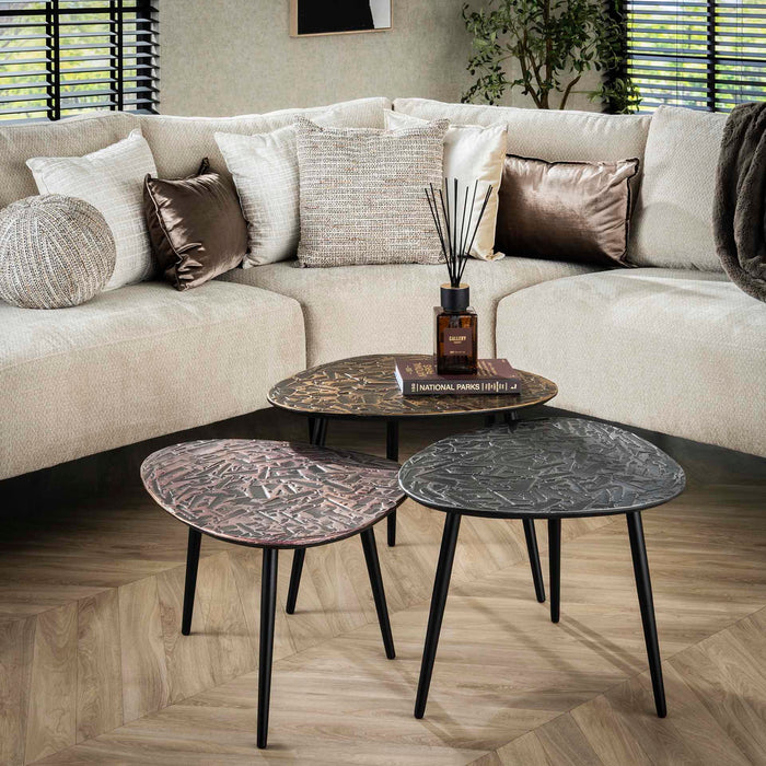 Giga Meubel - Salontafel Vierhoek Metaal - Set Van 3 - Patina