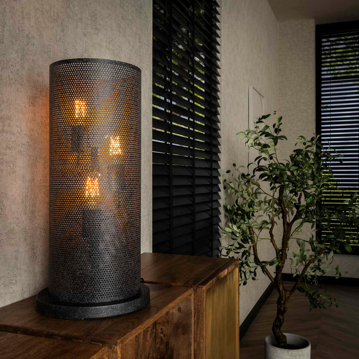 Giga Meubel - Tafellamp Metaal Zwart - 25x25x54cm - Koker Mesh