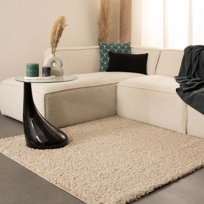 Tapeso Vierkant hoogpolig vloerkleed shaggy Trend effen - champagne -