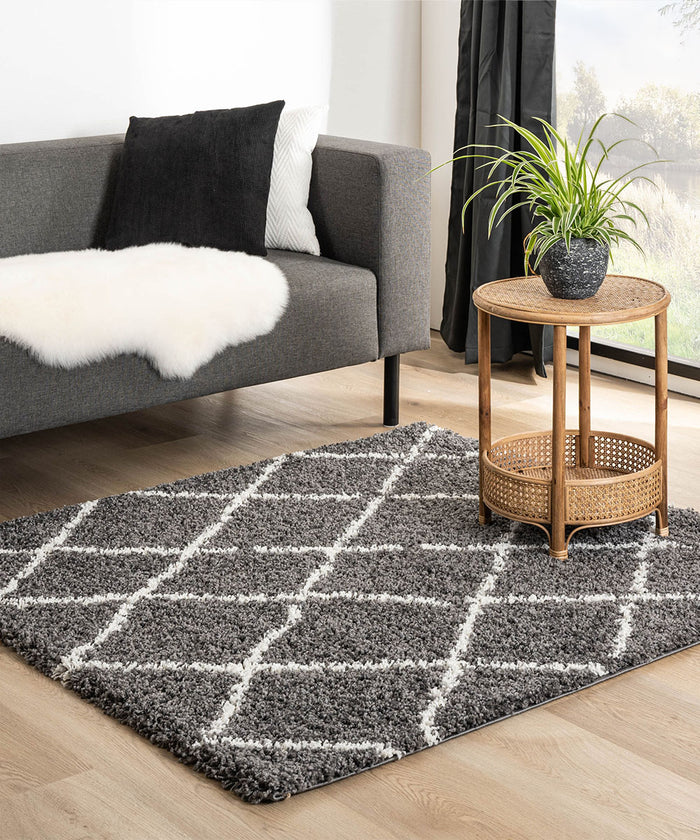 Boho&me Vierkant hoogpolig vloerkleed ruiten Habitat - grijs|wit -