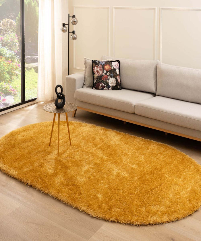 Tapeso Ovaal hoogpolig vloerkleed velvet - Posh goud - 120x180 cm